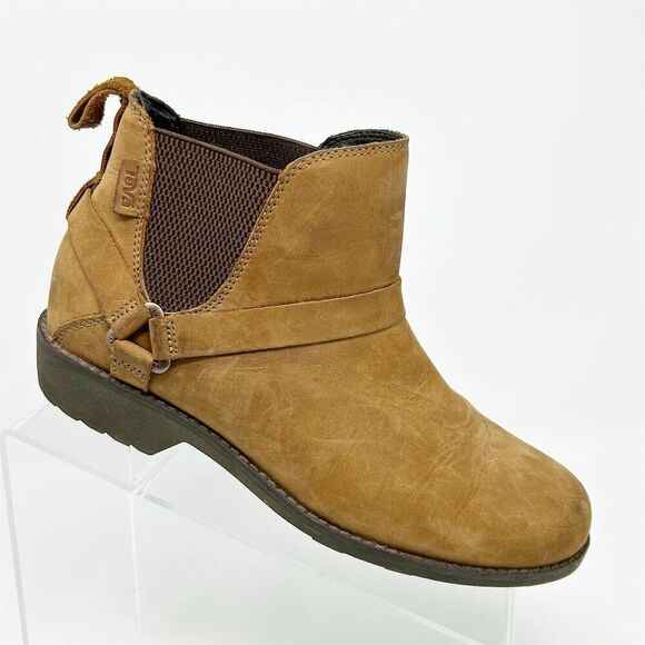 Teva Women's Brown Waterproof Leather Slip On Chelsea Ankle Boots Size 7 - Picture 1 of 14